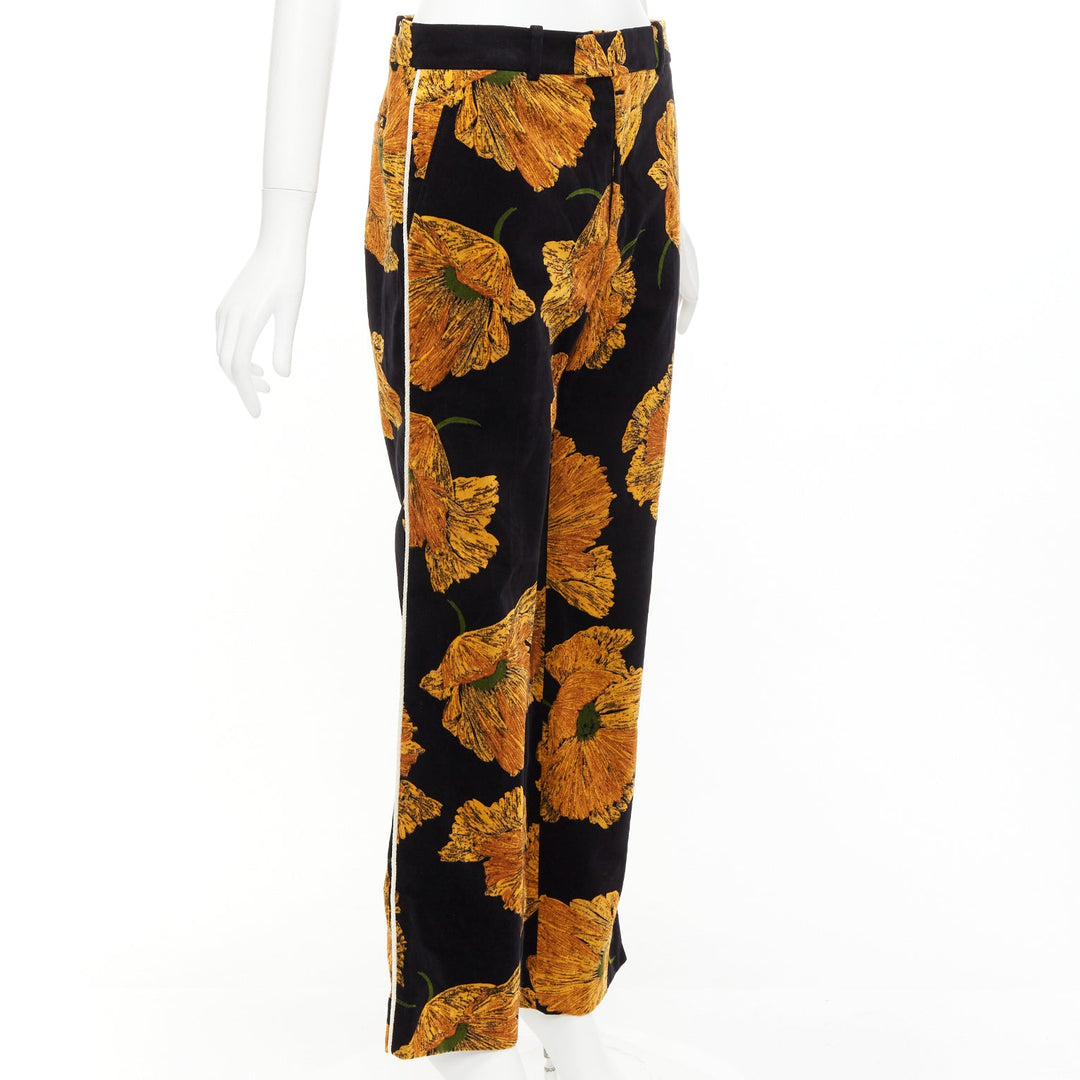 GUCCI 2017  Alessandro Michele gold floral velvet straight pants IT38 XS