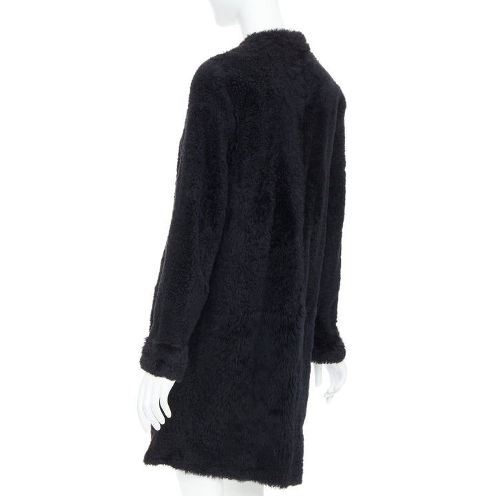 KARL DONOGHUE black lambskin shearling fur single button long coat L