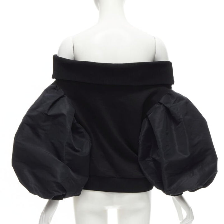 ALEXANDER MCQUEEN cotton black ultra puff sleeve off shoulder sweater IT36 XXS