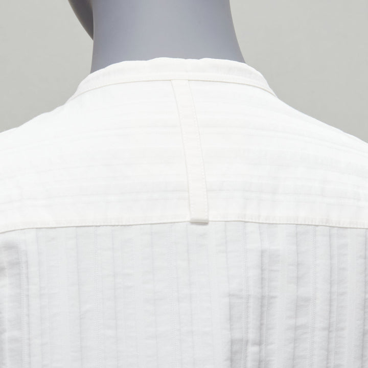 JIL SANDER 2019 white striped logo tie button mandarin collar boxy shirt FR34 XS