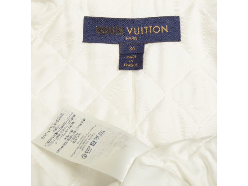 LOUIS VUITTON 2020 Runway ivory silver brocade military crop biker jacket FR36 S