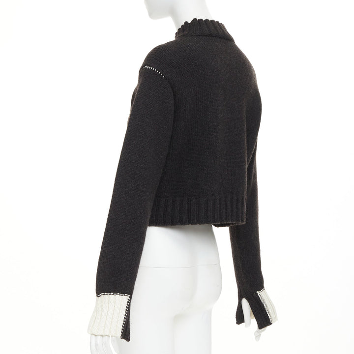 CELINE Phoebe Philo dark grey charcoal yak wool contrast cuff cropped sweater XS