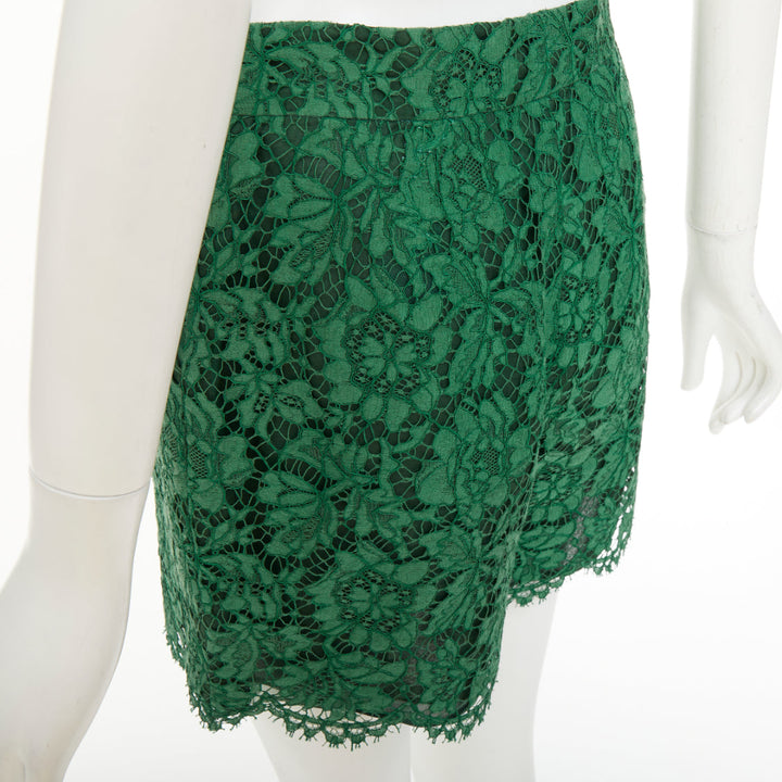VALENTINO green floral guipure lace silk lined high waist mini shorts IT44 L