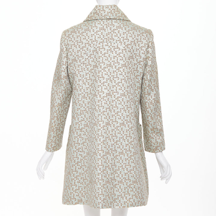 KENZO Vintage green gold metallic floral patterned jacquard coat IT38 XS