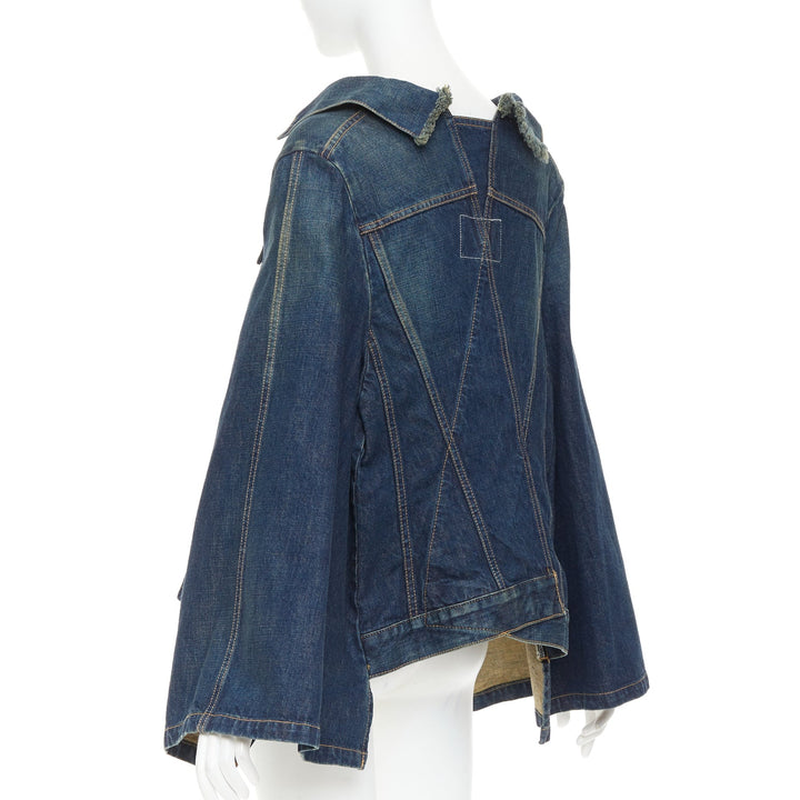 JUNYA WATANABE 2017 washed blue denim deconstructed flare caped jacket M