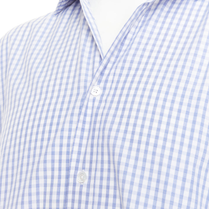 HERMES  blue white checked 100% cotton collared long sleeve shirt EU39 M