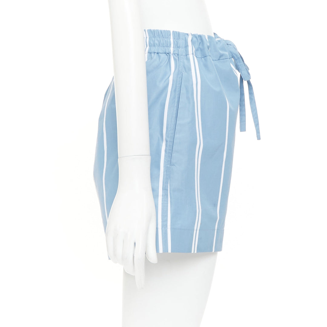JIL SANDER blue white striped high waisted drawstring boxer shorts FR34 XS