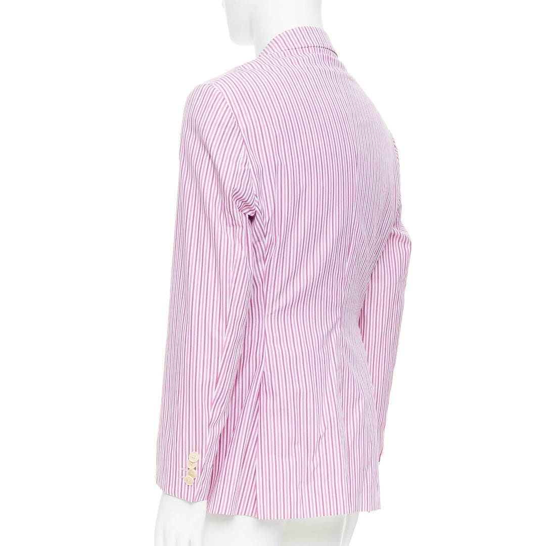 ETRO pink white cotton stripes single breasted darted blazer IT52 XL