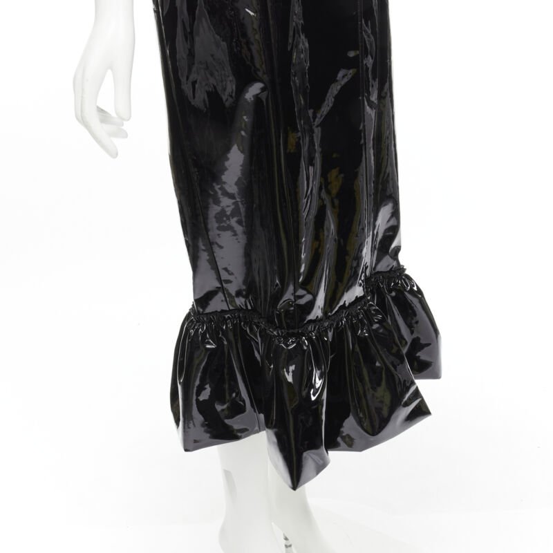 rare HUISHAN ZHANG black shiney vinyl PVC belted flared hem coat dress US2 XS