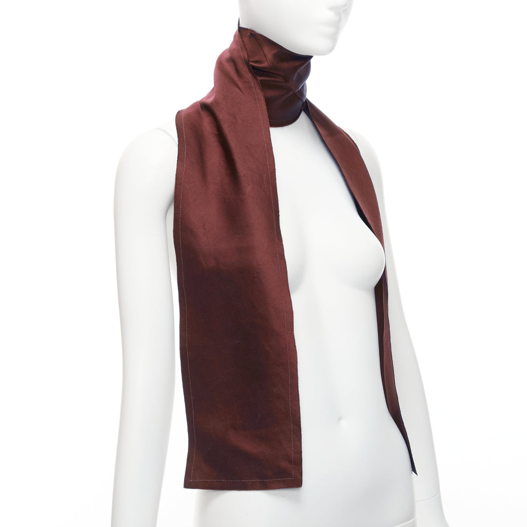 LANVIN red burgundy 100% silk made in france frayed edge rectangular scarf