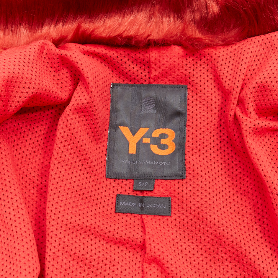 YOHJI YAMAMOTO red faux fur collar 3 stripes belted cropped biker jacket S