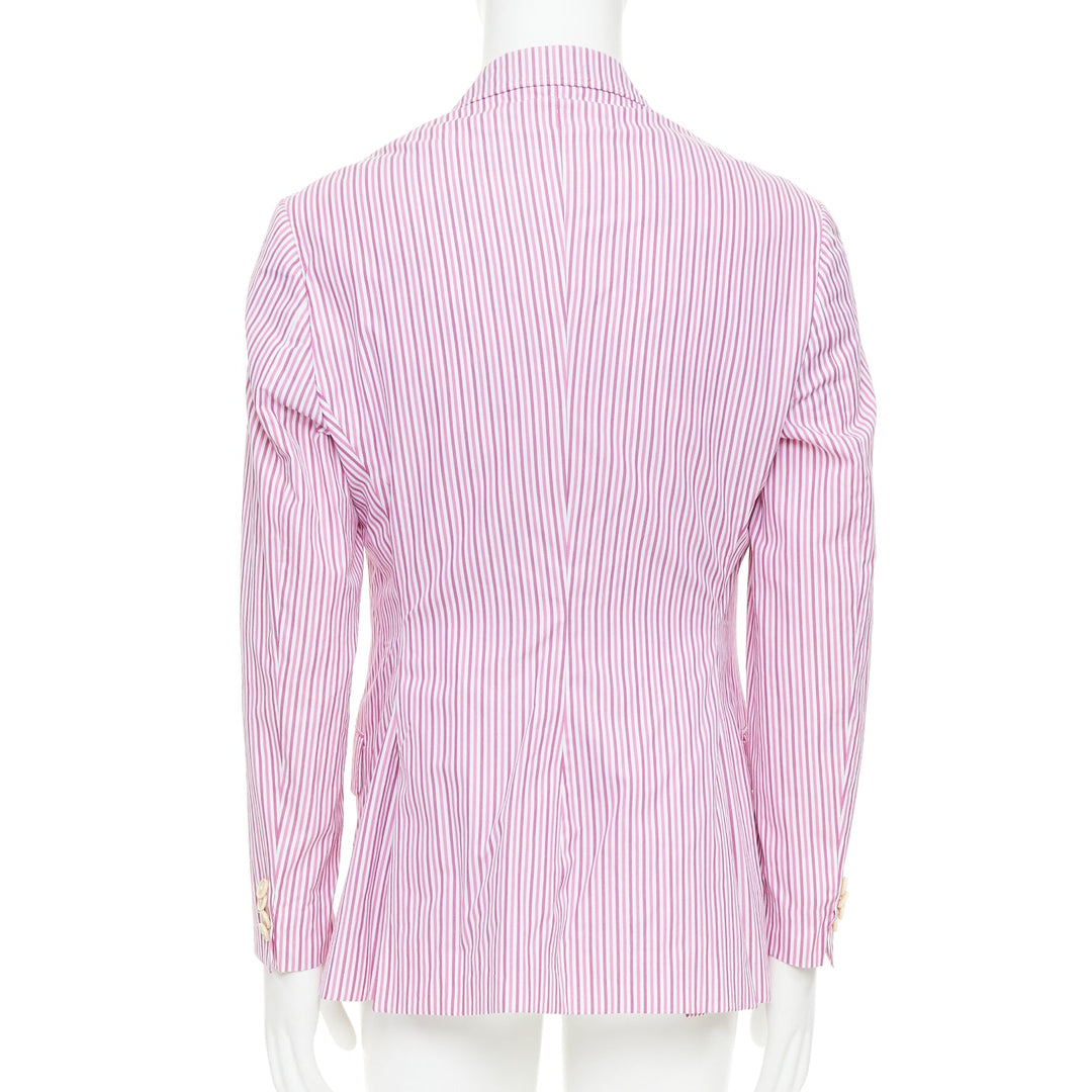ETRO pink white cotton stripes single breasted darted blazer IT52 XL