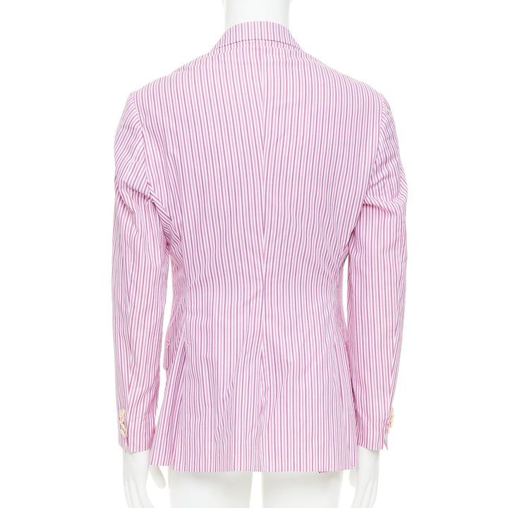 ETRO pink white cotton stripes single breasted darted blazer IT52 XL