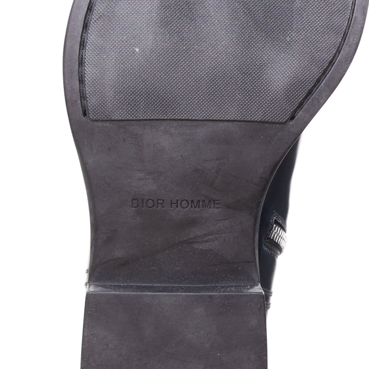 DIOR MEN midnight blue calfskin silver zip minimal ankle boots EU43