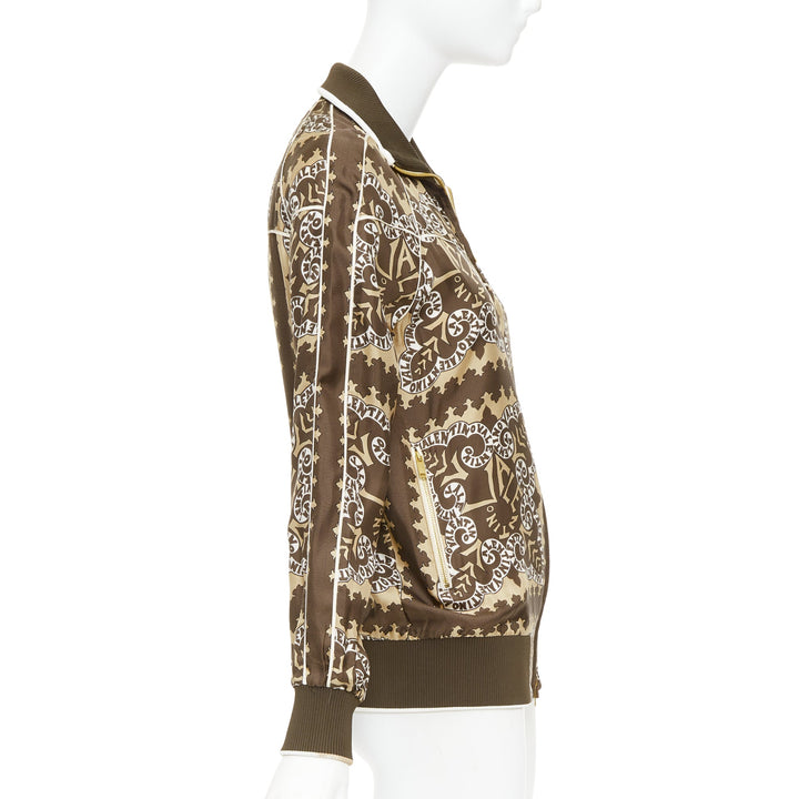 VALENTINO brown hue 100% silk logo scarf print collared track jacket IT38 XS