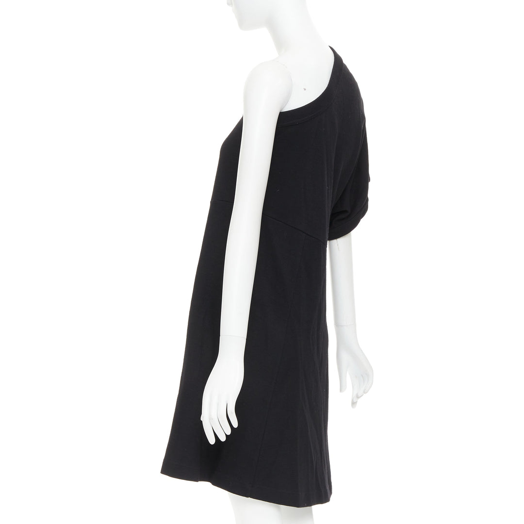 COMME DES GARCONS 2014 black 100% wool deconstructed tshirt one shoulder dress S