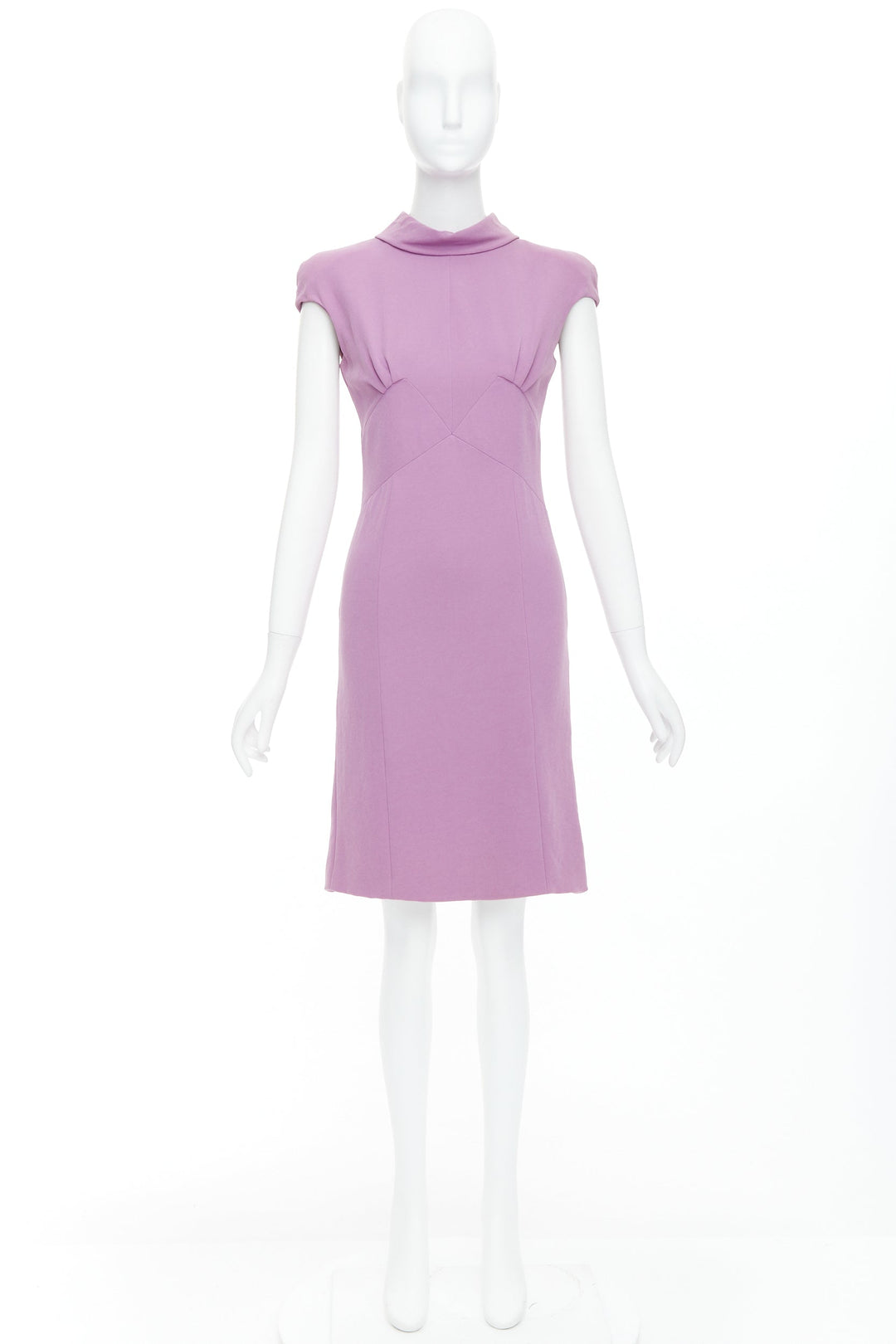 BOTTEGA VENETA purple mock neck cap sleeve ruched shift dress IT38 XS