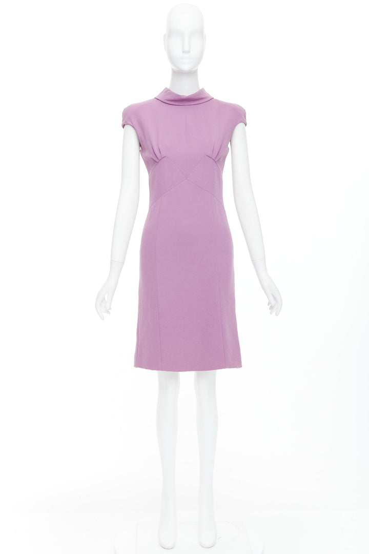 BOTTEGA VENETA purple mock neck cap sleeve ruched shift dress IT38 XS