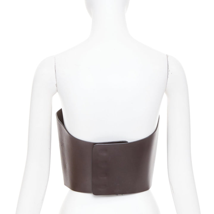FENDI 2021 Runway brown molded leather curved neckline corset bustier top S