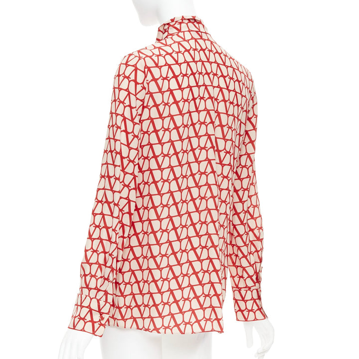 VALENTINO Iconographe Toile crepe de chine silk print tie blouse IT38 XS