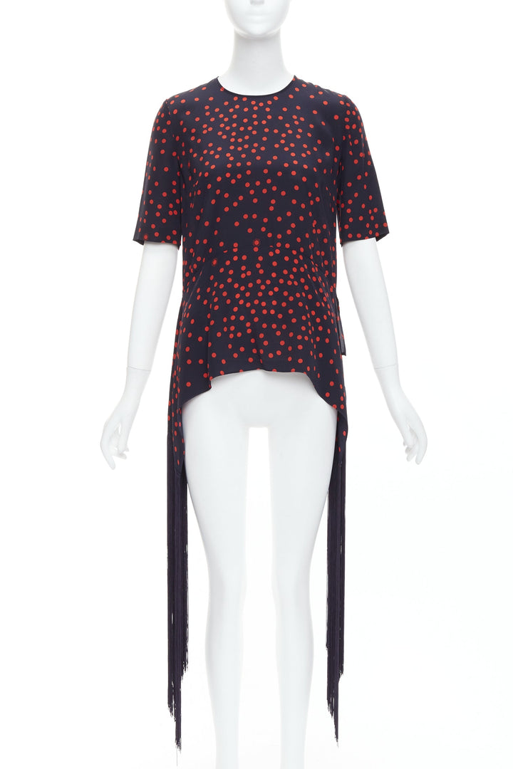 STELLA MCCARTNEY 2019 red navy silk polka dot fringe trim top IT38 XS