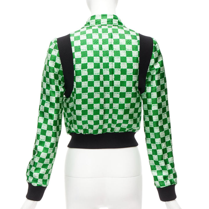 LOUIS VUITTON 2022 100% silk Reversible green Damier cropped jacket FR34 XS