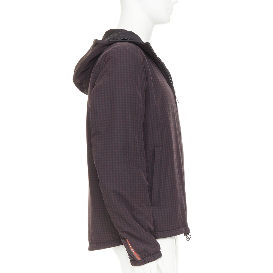 PRADA Linea Rossa 2014 Reversible black burgundy gingham windbreaker IT52 XL
