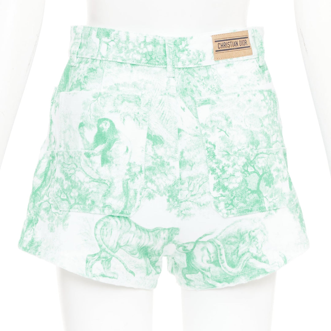 DIOR 2024 Dioriviera mint green Toile de Jouy Sauvage denim shorts FR34 XS
