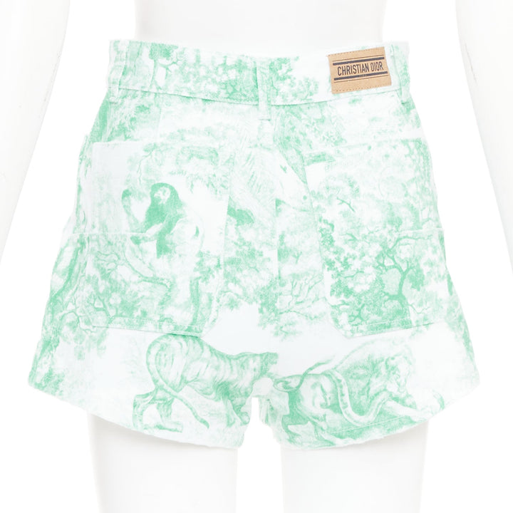 DIOR 2024 Dioriviera mint green Toile de Jouy Sauvage denim shorts FR34 XS