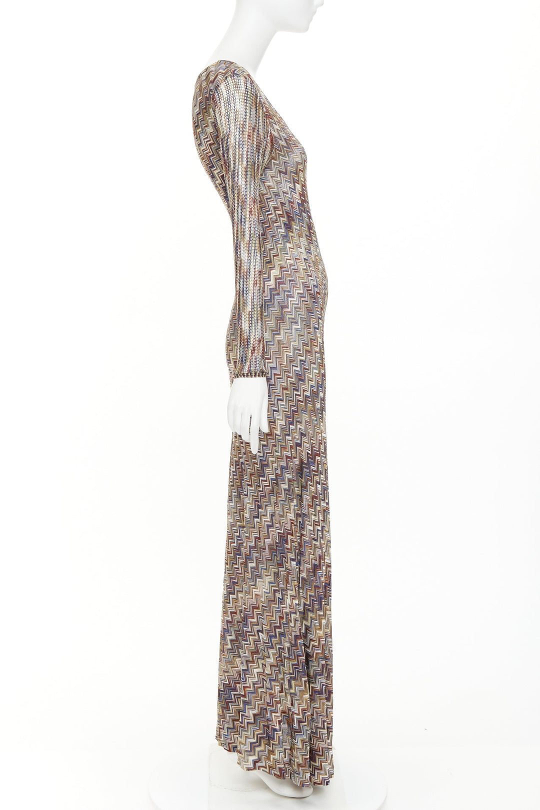 MISSONI multicolor lurex metallic chevron zigzag knit scoop maxi dress IT42 M