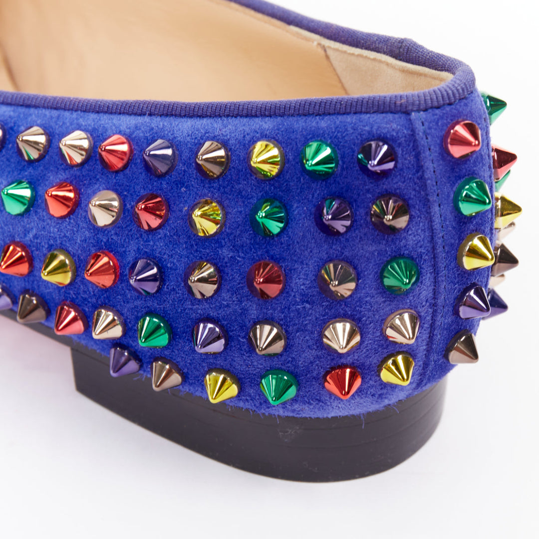 CHRISTIAN LOUBOUTIN Dandy Pik Pik Flat blue suede multicolor spike flats EU37