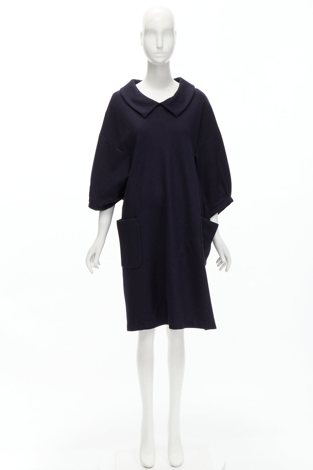 COMME DES GARCONS 2013 navy wool peterpan collar asymmetric boxy short dress S