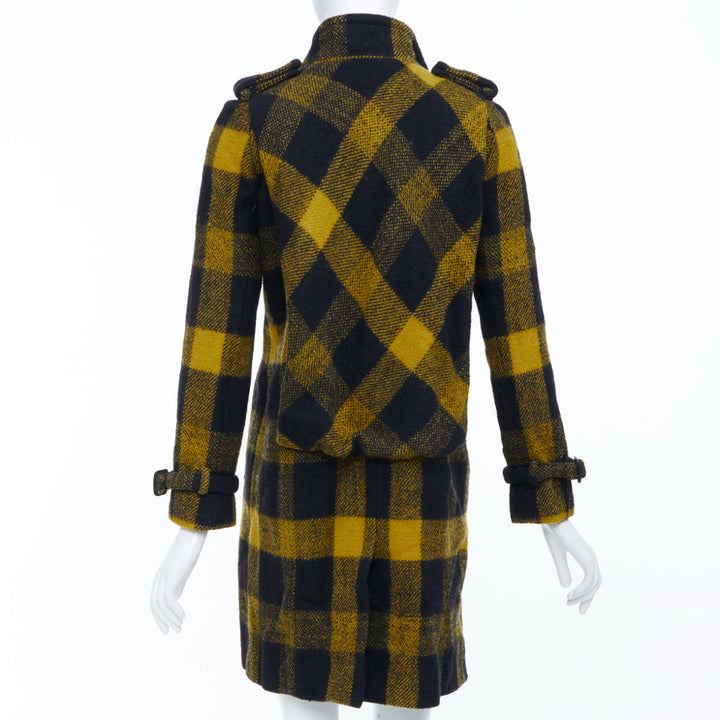 BURBERRY Prorsum yellow punk tartan plaid wool double breasted coat IT40 S