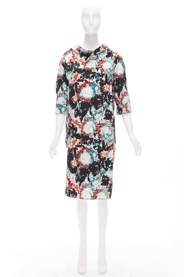 MARNI graphic splash paint print cotton oriental cut dress IT36 XS