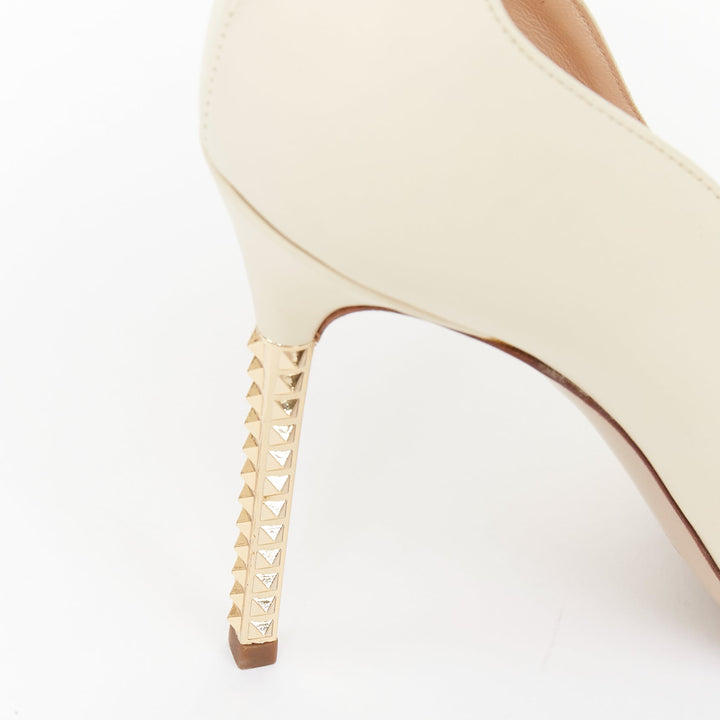 VALENTINO Soul Rockstud cream leather micro gold stud stiletto pumps EU37
