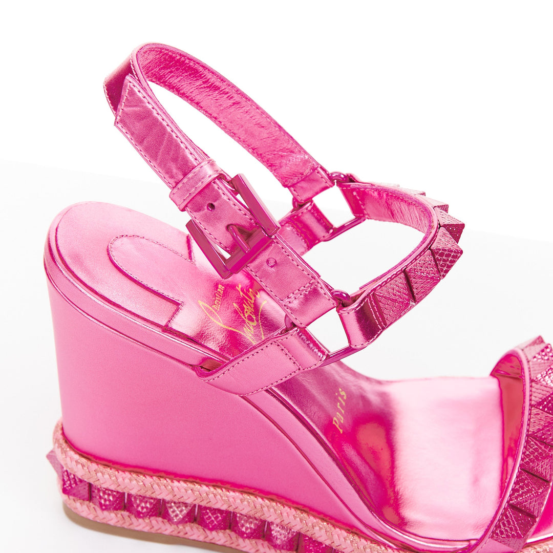 CHRISTIAN LOUBOUTIN Pyraclou 110 Glam pink metallic leather platform wedges EU37