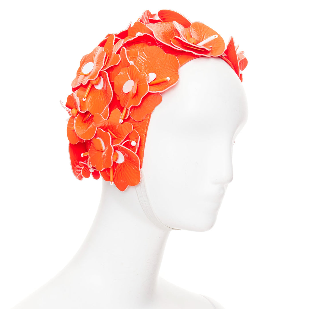 MIU MIU 2017 Runway orange patent leather petals beaded retro swim cap hat S