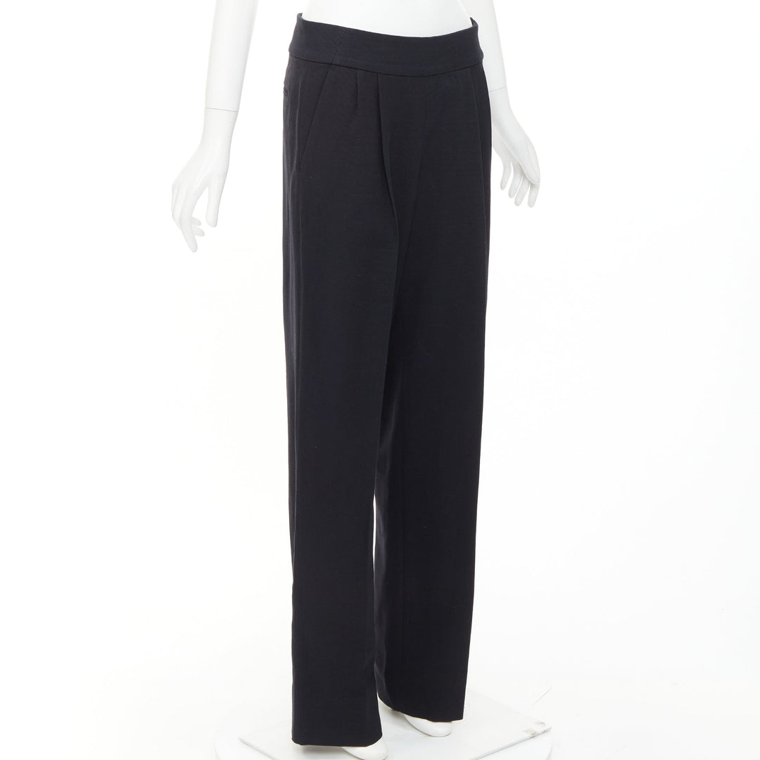 DRIES VAN NOTEN black wool cotton pleated front wide leg trousers pants FR38 M