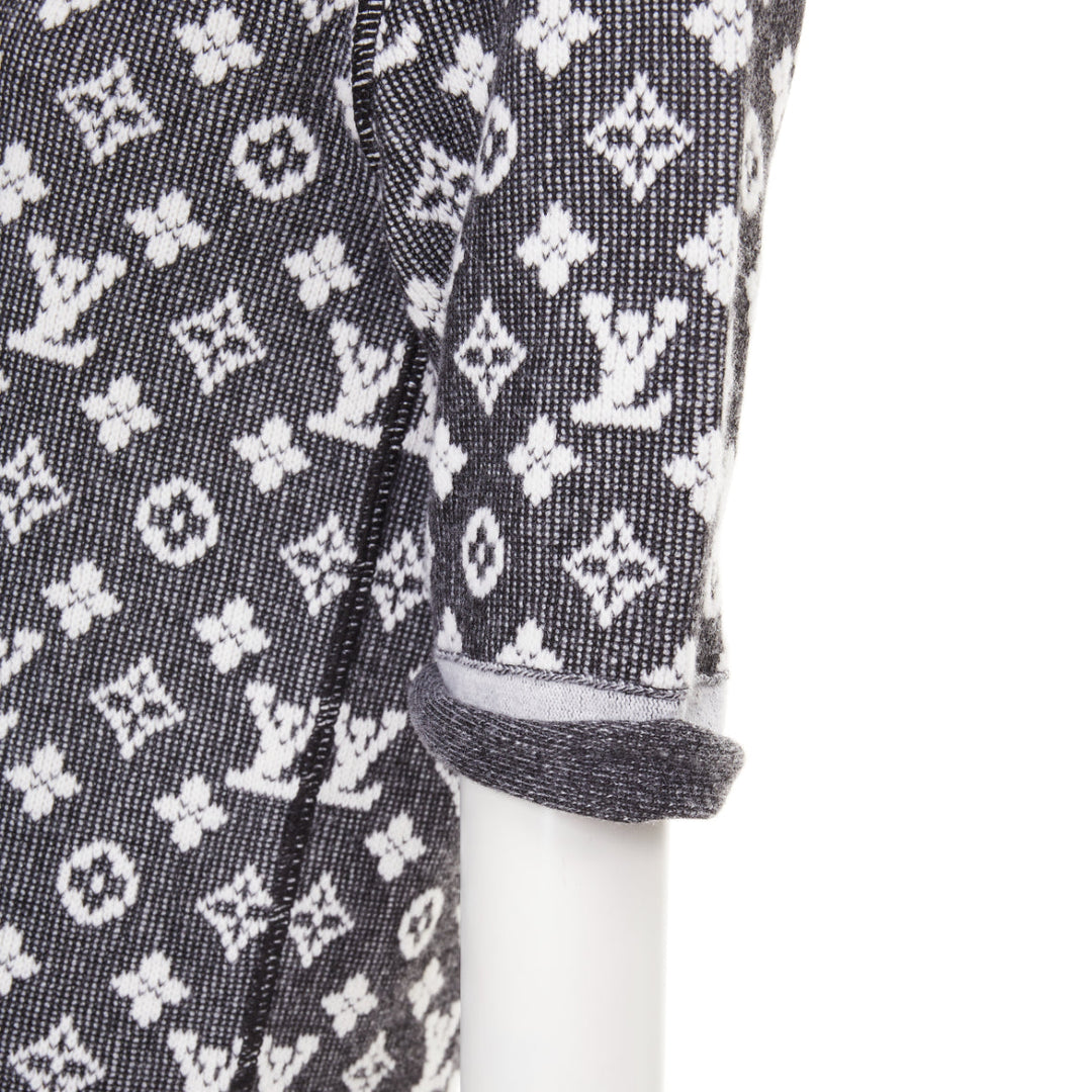 LOUIS VUITTON 2023 grey cream wool cotton LV monogram chain collar mini dress XS