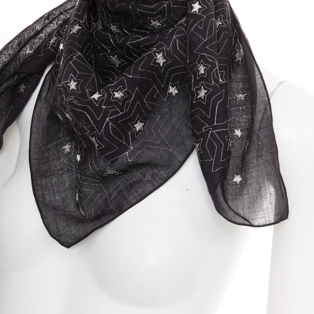 SAINT LAURENT black silver star embroidery lightweight square scarf