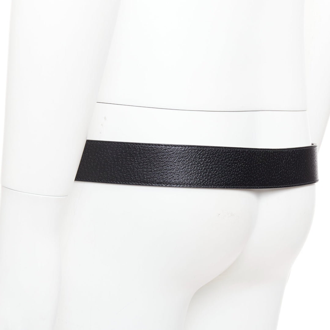 GUCCI Marmont black textured leather silver GG logo wide belt 100cm