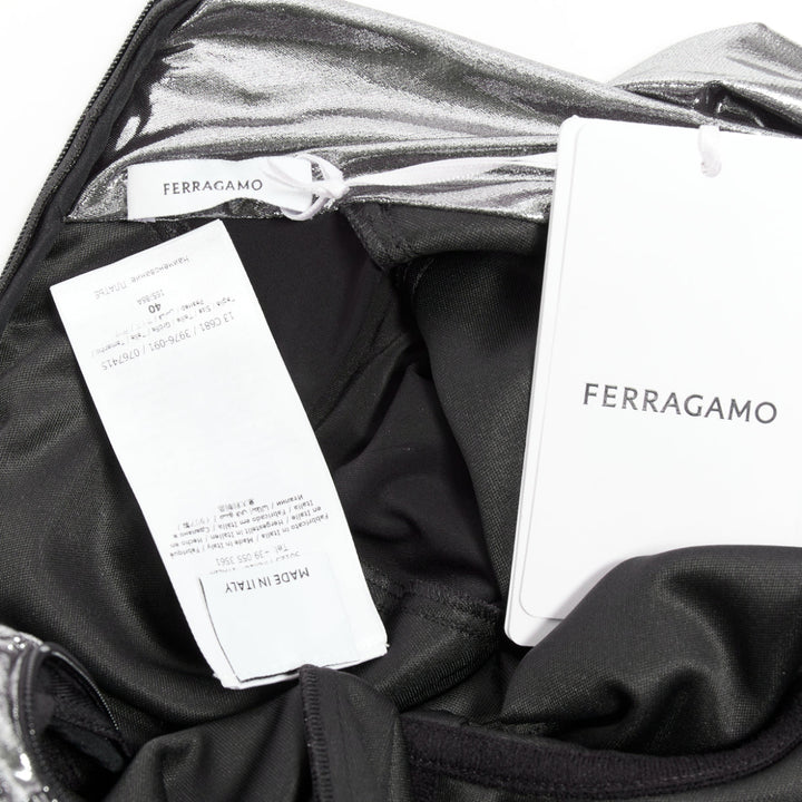 FERRAGAMO Maximilian Davis 2023 Runway metallic silver lame wrapped dress IT40 S