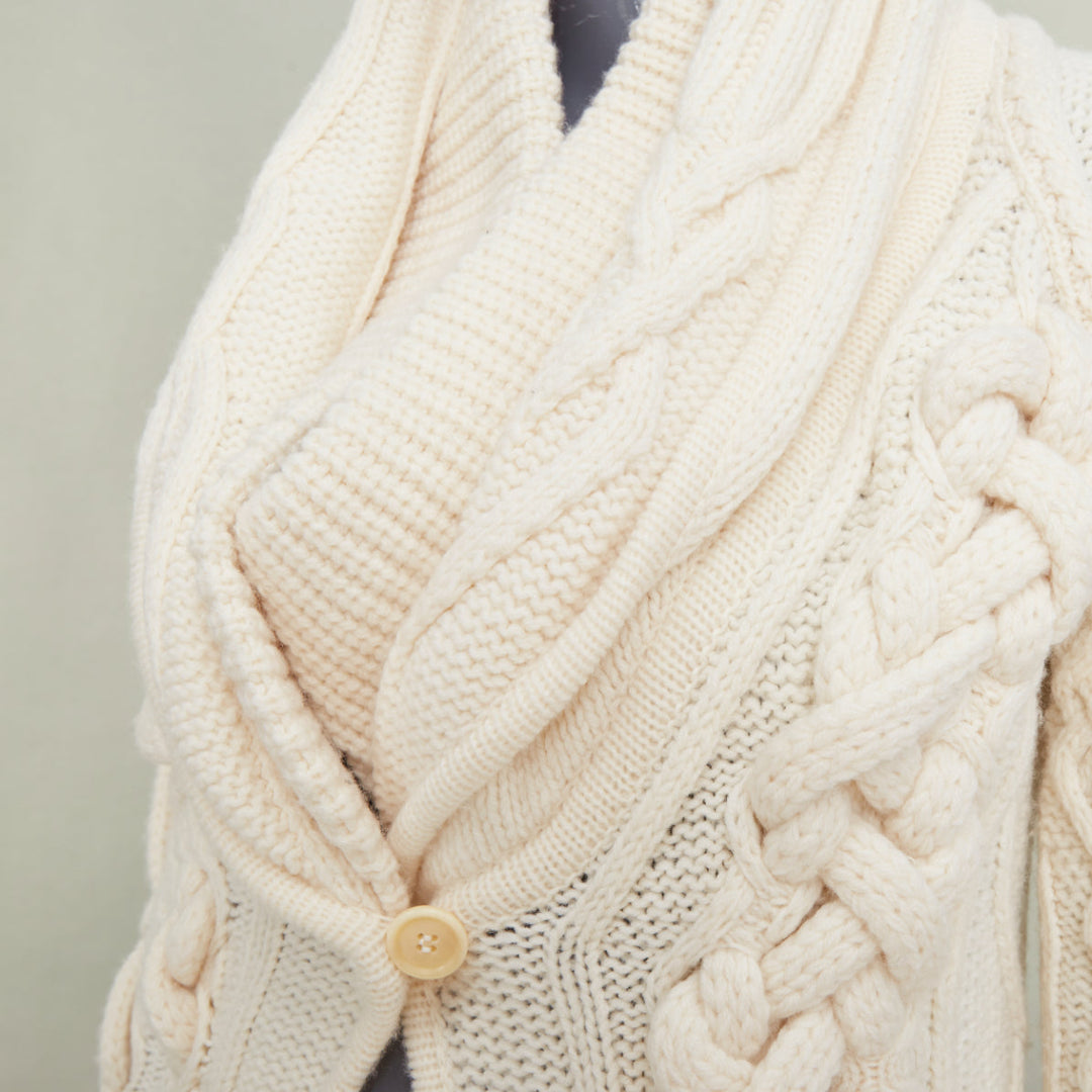 GIVENCHY 2011 strategic chunky cable knit cream cowl neck long cardigan top XS