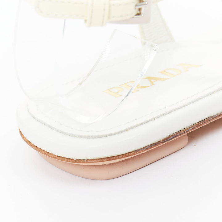 PRADA off white patent leather tstrap comfort thong slingback flat sandal EU37.5