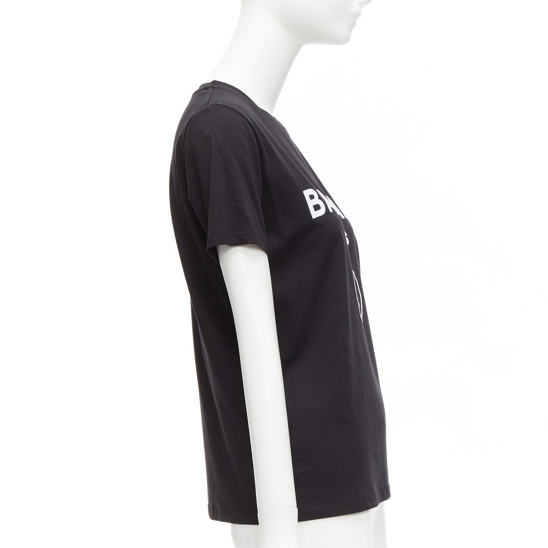 BALMAIN black white B logo gold military buttons tshirt FR34 XXS