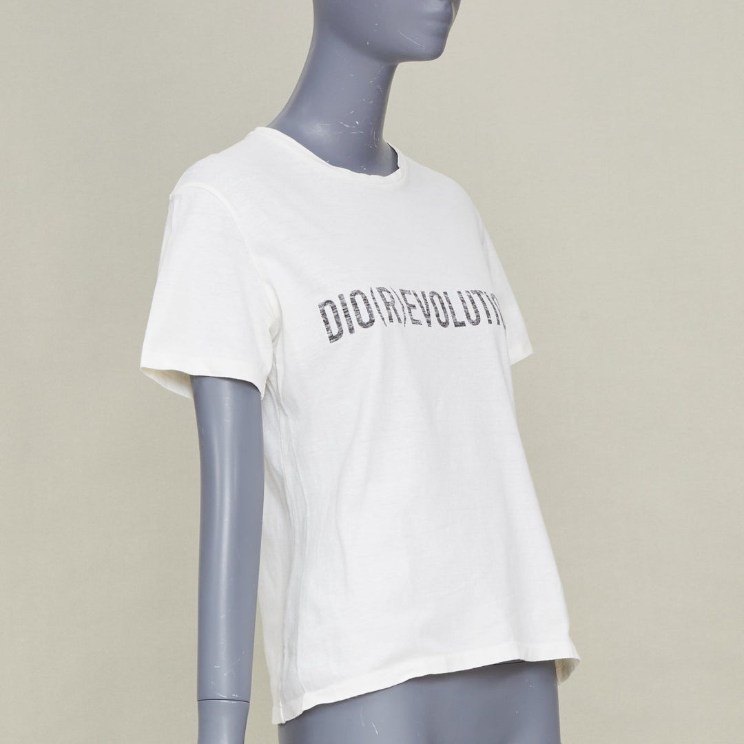 DIOR 2017 Runway DioRevolution off white cotton linen graphic jersey tshirt S