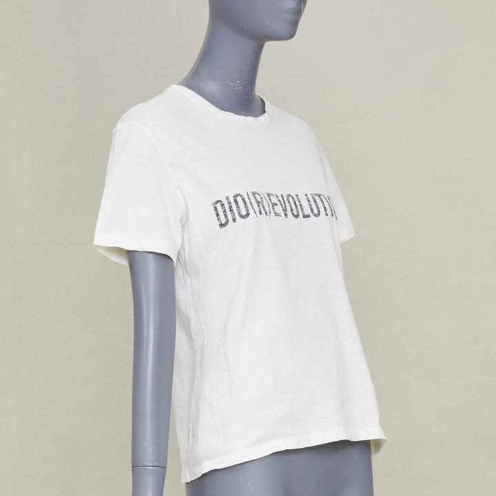 DIOR 2017 Runway DioRevolution off white cotton linen graphic jersey tshirt S