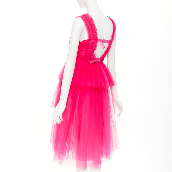 NOIR KEI NINOMIYA 2022 hot pink ruffle ruched front silver buckle dress XS