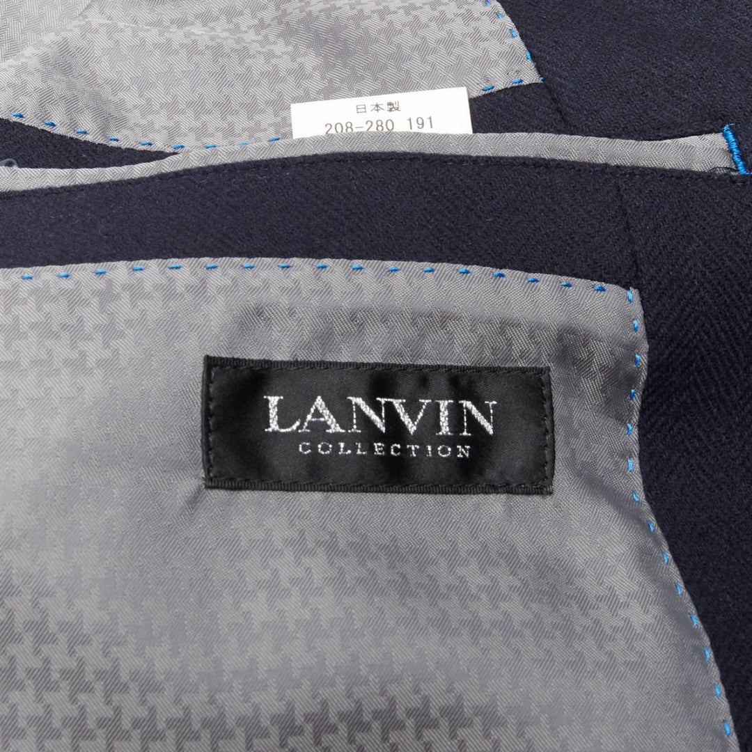 LANVIN Collection navy wool blend classic shell button longline coat IT48 M