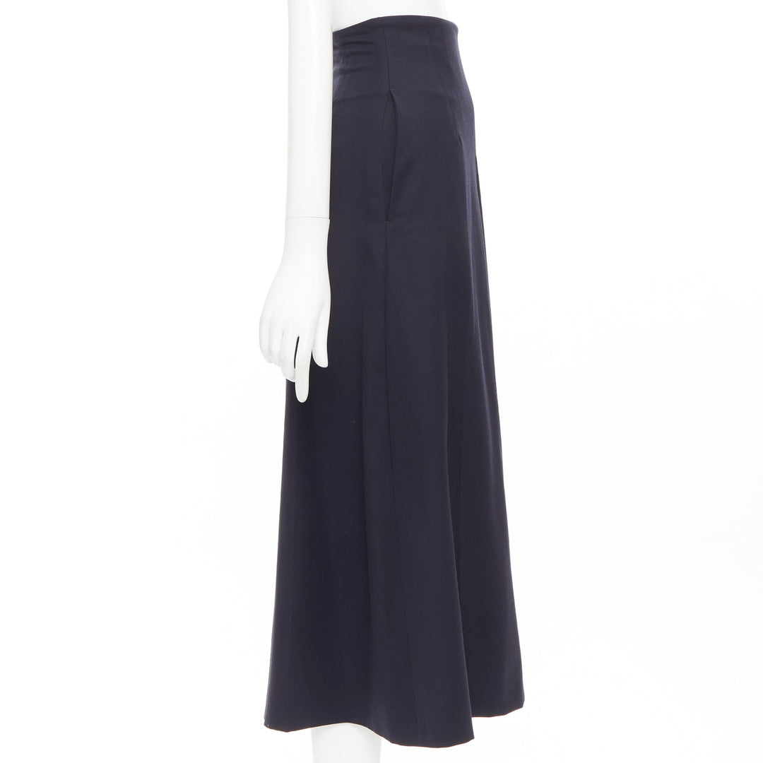 ALEXANDER MCQUEEN navy virgin wool box pleat wide leg cropped pants IT34 XXS